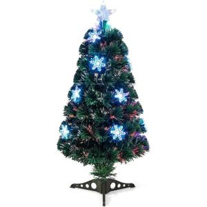 image:imageGoplus 3ft PreLit Fiber Optic Christmas Tree for Tabletop Small Mini Artificial Xmas Full Tree with Colorful Snowflake LED Lights 85 Branch Tips for Office Home Holiday DecorMulticolor