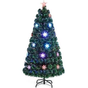 image:imageGoplus 5ft PreLit Fiber Optic Christmas Tree Artificial Xmas Full Tree with Colorful Snowflake LED Lights 170 Branch Tips Foldable Metal Base for Office Home Holiday Decor