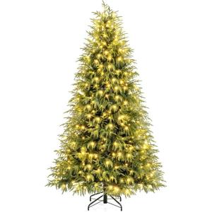 image:imageGoplus 7 FT PreLit Artificial Christmas Tree Hinged Faux Xmas Tree with 1217 Soft TPE amp PVC Mixed Branch Tips 400 Warm White LED Lights Foldable Metal Stand Holiday Party Home Office DecorationGreen With Mixed Tips