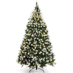 image:imageGoplus 75ft Prelit Artificial Christmas Tree Hinged Snow Flocked Xmas Tree wPine Cones Red Berries amp 550 LED Lights 8 Lighting Modes Indoor Holiday Festival Decoration7ft 6in