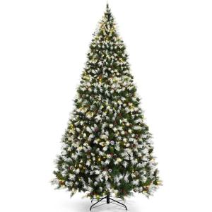 image:imageGoplus 75ft Prelit Artificial Christmas Tree Hinged Snow Flocked Xmas Tree wPine Cones Red Berries amp 550 LED Lights 8 Lighting Modes Indoor Holiday Festival Decoration9 FT