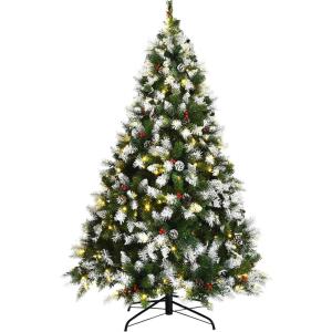 image:imageGoplus 75ft Prelit Artificial Christmas Tree Hinged Snow Flocked Xmas Tree wPine Cones Red Berries amp 550 LED Lights 8 Lighting Modes Indoor Holiday Festival Decoration6ft