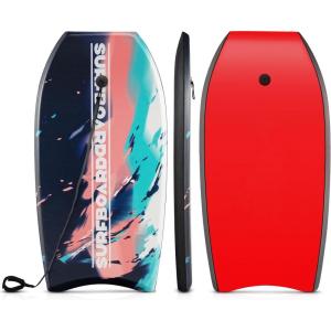 image:imageGoplus 413733 Lightweight Body Board for Beach Surf Board with EPS Core XPE Deck HDPE Slick Bottom Wrist Leash Bodyboard for Kids Adults SurfingBlackPinkBlue