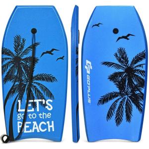 image:imageGoplus 413733 Lightweight Body Board for Beach Surf Board with EPS Core XPE Deck HDPE Slick Bottom Wrist Leash Bodyboard for Kids Adults SurfingBlue Coconut Palm