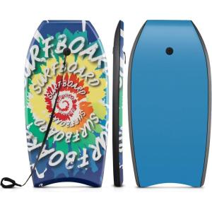image:imageGoplus 413733 Lightweight Body Board for Beach Surf Board with EPS Core XPE Deck HDPE Slick Bottom Wrist Leash Bodyboard for Kids Adults SurfingRainbow Vortex