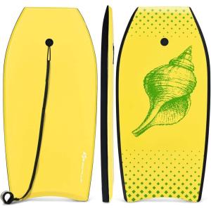 image:imageGoplus 413733 Lightweight Body Board for Beach Surf Board with EPS Core XPE Deck HDPE Slick Bottom Wrist Leash Bodyboard for Kids Adults SurfingYellow Conch