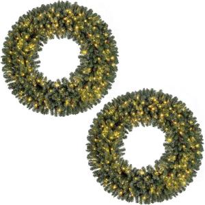 image:imageGoplus 60 Inch Large PreLit Christmas Wreath Lighted Artificial Winter Xmas Wreaths for Front Door with 200 LED Warm White Lights 680 PVC Branch Tips 24 Pine Cones for Windows Wall Mantel DecorGreen
