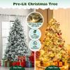 image:imageGoplus 7ft PreLit Snow Flocked Artificial Christmas Tree Hinged Xmas Tree with 300 WarmWhite LED Lights 1096 Branch Tips Pine Needles for Holiday Party Office Home Decor6ft