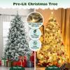 image:imageGoplus 7ft PreLit Snow Flocked Artificial Christmas Tree Hinged Xmas Tree with 300 WarmWhite LED Lights 1096 Branch Tips Pine Needles for Holiday Party Office Home Decor7ft