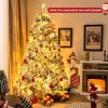 image:imageGoplus 7ft PreLit Snow Flocked Artificial Christmas Tree Hinged Xmas Tree with 300 WarmWhite LED Lights 1096 Branch Tips Pine Needles for Holiday Party Office Home Decor7ft