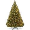 image:imageGoplus 6FT Prelit Christmas Tree Flowering Hinged Artificial Pine Full Tree with 260 Warm White LED Lights 484 Branch Tips 49 Pine Cones Metal Stand for Xmas Indoor Decor6ft