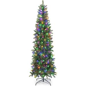 image:imageGoplus 5ft PreLit Pencil Christmas Tree Hinged Artificial Slim Xmas Tree with 180 Warm White amp MultiColor LED Lights 10 Light Modes 390 Branch Tips Metal Stand for Home Office DecorPencil Tree 75ft