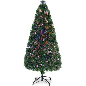 image:imageGoplus 6ft Fiber Optic Artificial Christmas Tree PreLit Christmas Tree with 220 Branch Tips Colorful Lighting Foldable Metal Base Lighted Xmas Full Tree for Office Home Holiday Decor
