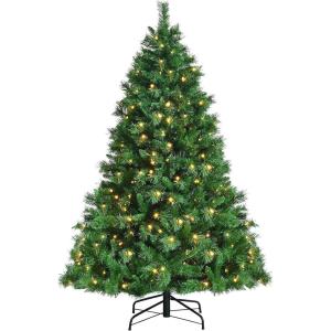 image:imageGoplus 6ft PreLit Artificial Christmas Tree Quick One Plug Hinged Xmas Pine Tree w 828 PVC Tips 350 LED Lights 8 Lighting Flash Modes Easy Assembly6 FT