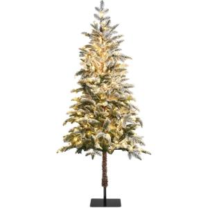 image:imageGoplus 6ft Prelit Pencil Christmas Tree Snow Flocked Artificial Slim Tree w 250 Warm White LED Lights Metal Stand Skinny Xmas Tree for Indoor Holiday Decor