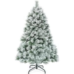 image:imageGoplus 6ft Snow Flocked Artificial Christmas Tree Premium Hinged Pine Tree with Metal Stand 100 New PVC Material Unlit Xmas Tree for Indoor and OutdoorSnow Flocked Pine Tree