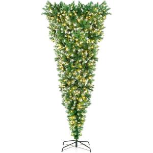 image:imageGoplus 75ft PreLit Upside Down Christmas Tree Inverted Hinged Xmas Tree with 400 Warm LED Lights 8 Lighting Modes 1100 PVC Branch Tips Artificial Decoration Tree for Indoor Home Office Party