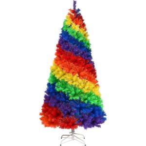 image:imageGoplus 7ft Artificial Colorful Rainbow Christmas Tree Full Fir Hinged Xmas Tree with 1213 Branch Tips Solid Metal Stand Perfect for Indoor Outdoor Holiday Seasonal DecorationRainbow