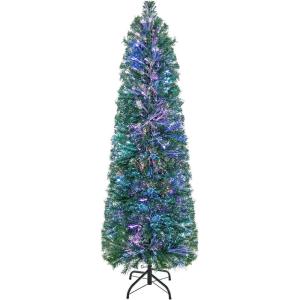 image:imageGoplus 7ft Fiber Optic Pencil Christmas Tree PreLit Artificial Slim Christmas Tree with Colorful Lights 697 Branch Tips Foldable Metal Stand Xmas Full Tree for Home Office Holiday DecorPencil Tree