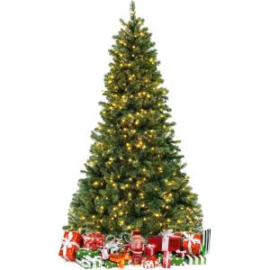 image:imageGoplus 7ft PreLit Christmas Tree Artificial Hinged Xmas Tree with 700 WarmWhite LED Lights 1188 Branch Tips Foldable Metal Stand for Office Home Decor7ft
