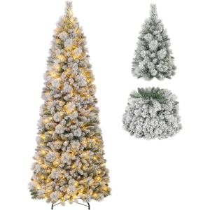 image:imageGoplus 7ft PreLit Pop Up Christmas Tree Collapsible Snow Flocked Artificial Xmas Tree with 680 PVC Tips amp Pine Needles 200 Warm White LED Lights Metal Stand Home Office Party Holiday Decoration7FT