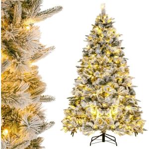 image:imageGoplus 7ft PreLit Snow Flocked Artificial Christmas Tree Hinged Xmas Tree with 300 WarmWhite LED Lights 1096 Branch Tips Pine Needles for Holiday Party Office Home Decor6ft