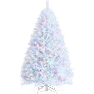 image:imageGoplus 7ft White Artificial Christmas Tree Hinged Unlit Full Xmas Pine Tree w 1156 Iridescent Branch Tips amp Metal Stand Quick SetUp for Indoor Home Office Holiday Decoration6 FT