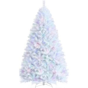 image:imageGoplus 7ft White Artificial Christmas Tree Hinged Unlit Full Xmas Pine Tree w 1156 Iridescent Branch Tips amp Metal Stand Quick SetUp for Indoor Home Office Holiday Decoration7ft