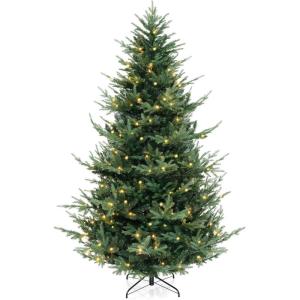 image:imageGoplus 8ft Prelit Artificial Christmas Tree Faux Hinged Xmas Tree with 450 Warm White LED Lights 1480 Branch Tips PE amp PVC Mixed Leaves for Holiday Home Office Decoration