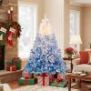 image:imageGoplus 5 FT Snow Flocked Christmas Tree Artificial Unlit Hinged Xmas Full Tree with 456 Lush Branch Tips Foldable Metal Stand Home Office Decoration Pink Gradient amp WhiteBlueprelit