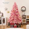 image:imageGoplus 5 FT Snow Flocked Christmas Tree Artificial Unlit Hinged Xmas Full Tree with 456 Lush Branch Tips Foldable Metal Stand Home Office Decoration Pink Gradient amp WhitePink