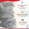 image:imageGoplus 5 FT Snow Flocked Christmas Tree Artificial Unlit Hinged Xmas Full Tree with 456 Lush Branch Tips Foldable Metal Stand Home Office Decoration Pink Gradient amp WhiteSilver