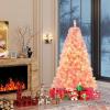image:imageGoplus 5 FT Snow Flocked Christmas Tree Artificial Unlit Hinged Xmas Full Tree with 456 Lush Branch Tips Foldable Metal Stand Home Office Decoration Pink Gradient amp WhitePink