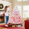 image:imageGoplus 5 FT Snow Flocked Christmas Tree Artificial Unlit Hinged Xmas Full Tree with 456 Lush Branch Tips Foldable Metal Stand Home Office Decoration Pink Gradient amp WhitePinkprelit
