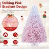 image:imageGoplus 5 FT Snow Flocked Christmas Tree Artificial Unlit Hinged Xmas Full Tree with 456 Lush Branch Tips Foldable Metal Stand Home Office Decoration Pink Gradient amp WhitePinkprelit