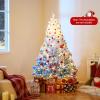 image:imageGoplus 5 FT Snow Flocked Christmas Tree Artificial Unlit Hinged Xmas Full Tree with 456 Lush Branch Tips Foldable Metal Stand Home Office Decoration Pink Gradient amp WhiteBlueprelit