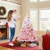image:imageGoplus 5 FT Snow Flocked Christmas Tree Artificial Unlit Hinged Xmas Full Tree with 456 Lush Branch Tips Foldable Metal Stand Home Office Decoration Pink Gradient amp WhitePinkprelit