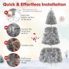 image:imageGoplus 5 FT Snow Flocked Christmas Tree Artificial Unlit Hinged Xmas Full Tree with 456 Lush Branch Tips Foldable Metal Stand Home Office Decoration Pink Gradient amp WhiteSilver