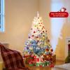 image:imageGoplus 5 FT Snow Flocked Christmas Tree Artificial Unlit Hinged Xmas Full Tree with 456 Lush Branch Tips Foldable Metal Stand Home Office Decoration Pink Gradient amp WhiteBlueprelit