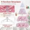 image:imageGoplus 5 FT Snow Flocked Christmas Tree Artificial Unlit Hinged Xmas Full Tree with 456 Lush Branch Tips Foldable Metal Stand Home Office Decoration Pink Gradient amp WhitePink Gradient