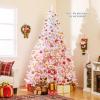 image:imageGoplus 5 FT Snow Flocked Christmas Tree Artificial Unlit Hinged Xmas Full Tree with 456 Lush Branch Tips Foldable Metal Stand Home Office Decoration Pink Gradient amp WhitePink Gradient