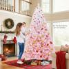 image:imageGoplus 5 FT Snow Flocked Christmas Tree Artificial Unlit Hinged Xmas Full Tree with 456 Lush Branch Tips Foldable Metal Stand Home Office Decoration Pink Gradient amp WhitePinkprelit