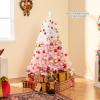 image:imageGoplus 5 FT Snow Flocked Christmas Tree Artificial Unlit Hinged Xmas Full Tree with 456 Lush Branch Tips Foldable Metal Stand Home Office Decoration Pink Gradient amp WhitePink Gradient
