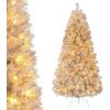 image:imageGoplus 5 FT Snow Flocked Christmas Tree Artificial Unlit Hinged Xmas Full Tree with 456 Lush Branch Tips Foldable Metal Stand Home Office Decoration Pink Gradient amp WhiteSilver