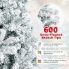 image:imageGoplus 5 FT Snow Flocked Christmas Tree Artificial Unlit Hinged Xmas Full Tree with 456 Lush Branch Tips Foldable Metal Stand Home Office Decoration Pink Gradient amp WhiteSnowy