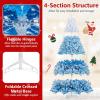 image:imageGoplus 5 FT Snow Flocked Christmas Tree Artificial Unlit Hinged Xmas Full Tree with 456 Lush Branch Tips Foldable Metal Stand Home Office Decoration Pink Gradient amp WhiteBlueprelit
