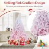 image:imageGoplus 5 FT Snow Flocked Christmas Tree Artificial Unlit Hinged Xmas Full Tree with 456 Lush Branch Tips Foldable Metal Stand Home Office Decoration Pink Gradient amp WhitePink Gradient