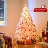 image:imageGoplus 5 FT Snow Flocked Christmas Tree Artificial Unlit Hinged Xmas Full Tree with 456 Lush Branch Tips Foldable Metal Stand Home Office Decoration Pink Gradient amp WhitePinkprelit