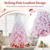 image:imageGoplus 5 FT Snow Flocked Christmas Tree Artificial Unlit Hinged Xmas Full Tree with 456 Lush Branch Tips Foldable Metal Stand Home Office Decoration Pink Gradient amp WhitePink Gradient