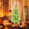 image:imageGoplus 5 FT Snow Flocked Christmas Tree Artificial Unlit Hinged Xmas Full Tree with 456 Lush Branch Tips Foldable Metal Stand Home Office Decoration Pink Gradient amp WhiteBlue